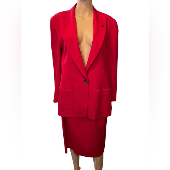 Pendleton Vintage 70s Red Virgin Wool Business Work Two Piece Skirt Suit Set - Picture 1 of 11